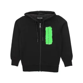 Vision Of Super Black Hoodie Sweatshirt With Green Fluo Logo And Zip