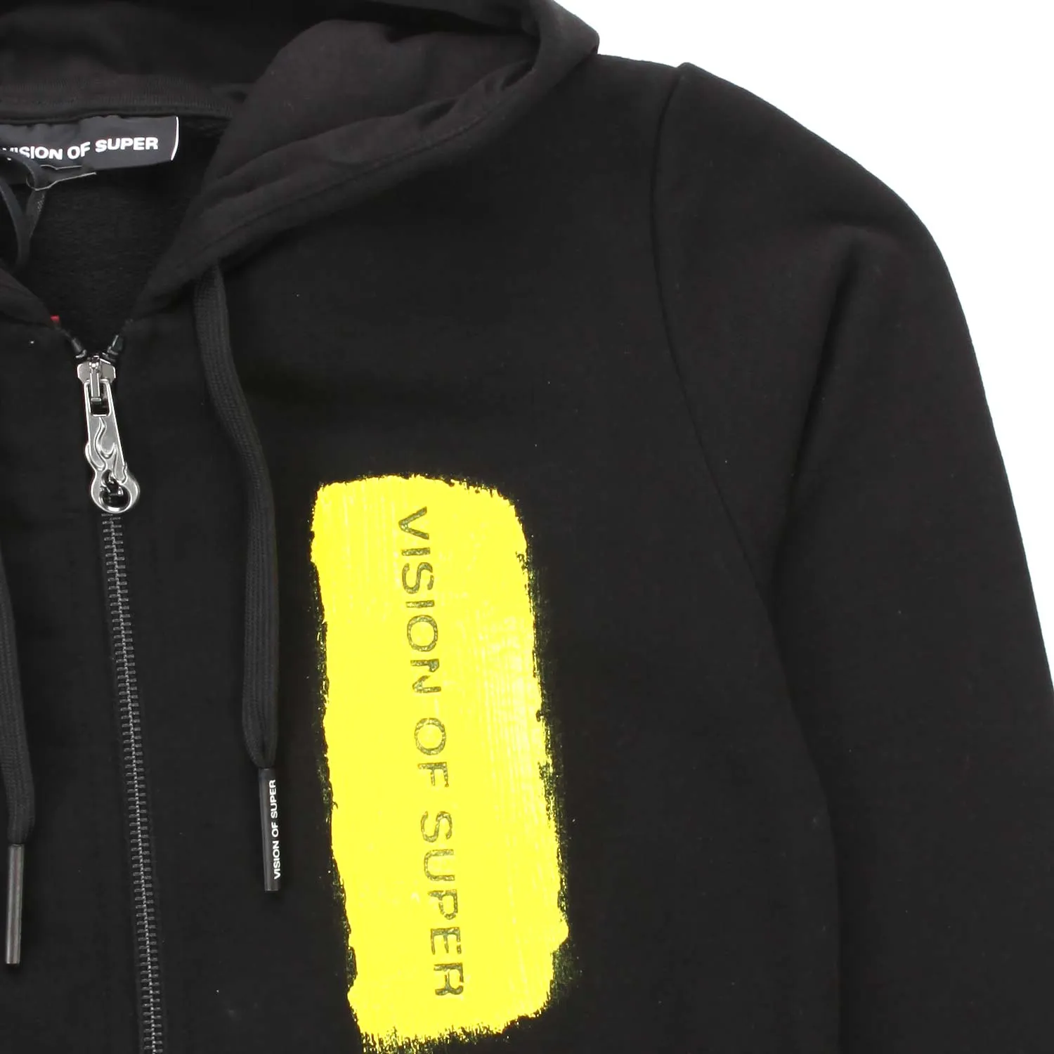 Vision Of Super Black Hoodie Sweatshirt With Yellow Logo And Zip