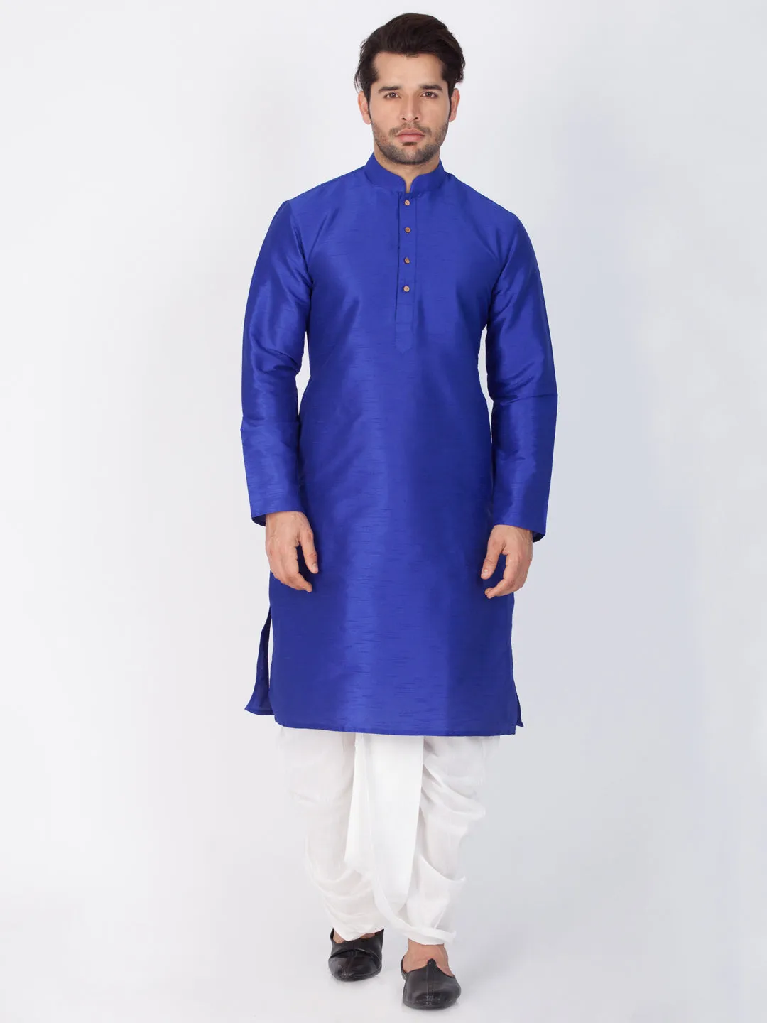 VM BY VASTRAMAY Men's Blue Cotton Silk Blend Kurta and Dhoti Pant Set