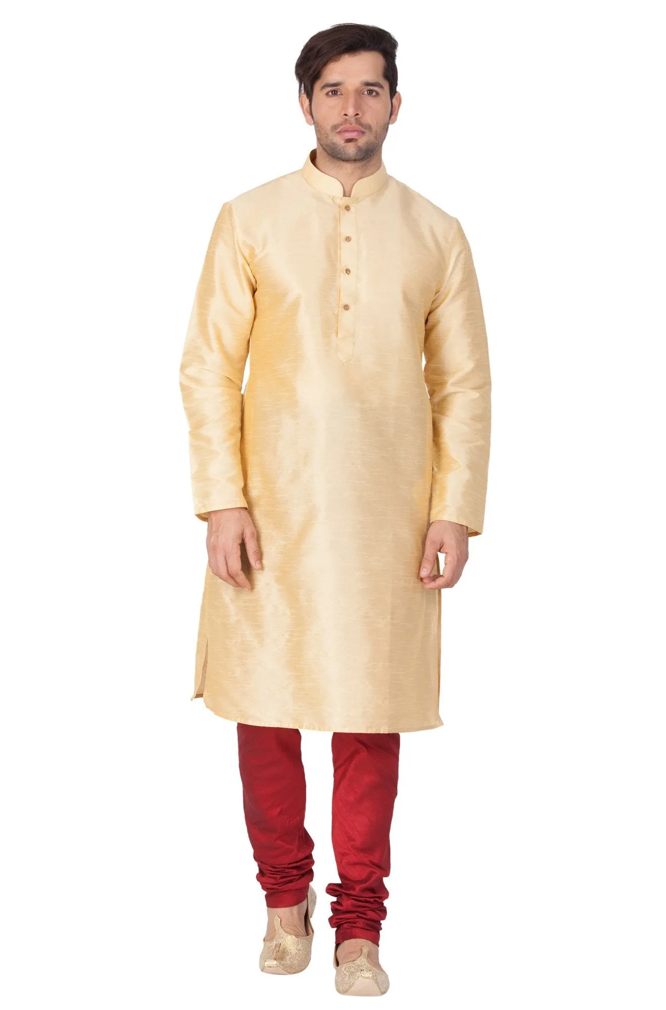 VM BY VASTRAMAY Men's Gold Cotton Silk Blend Kurta and Pyjama Set