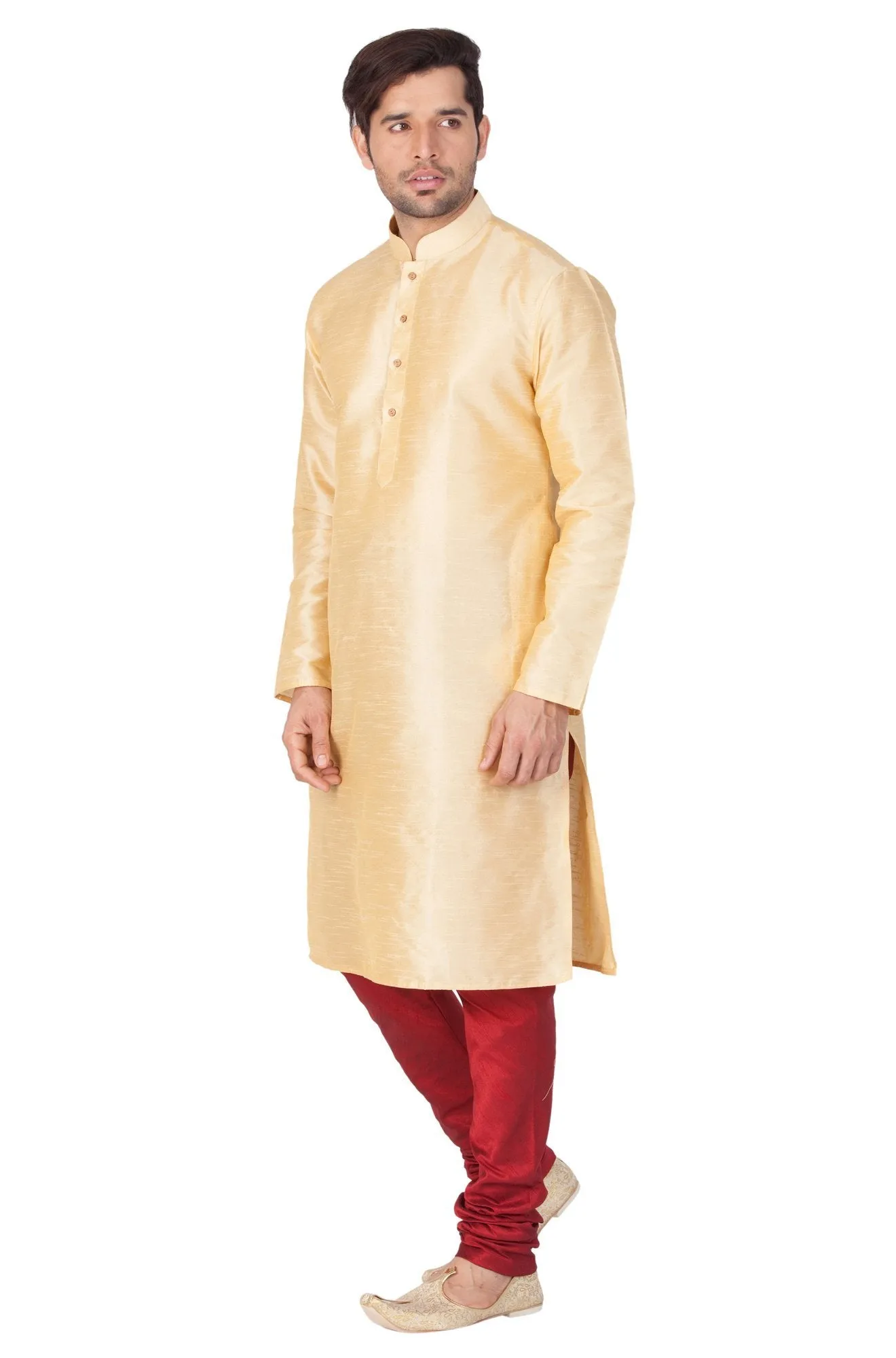 VM BY VASTRAMAY Men's Gold Cotton Silk Blend Kurta and Pyjama Set