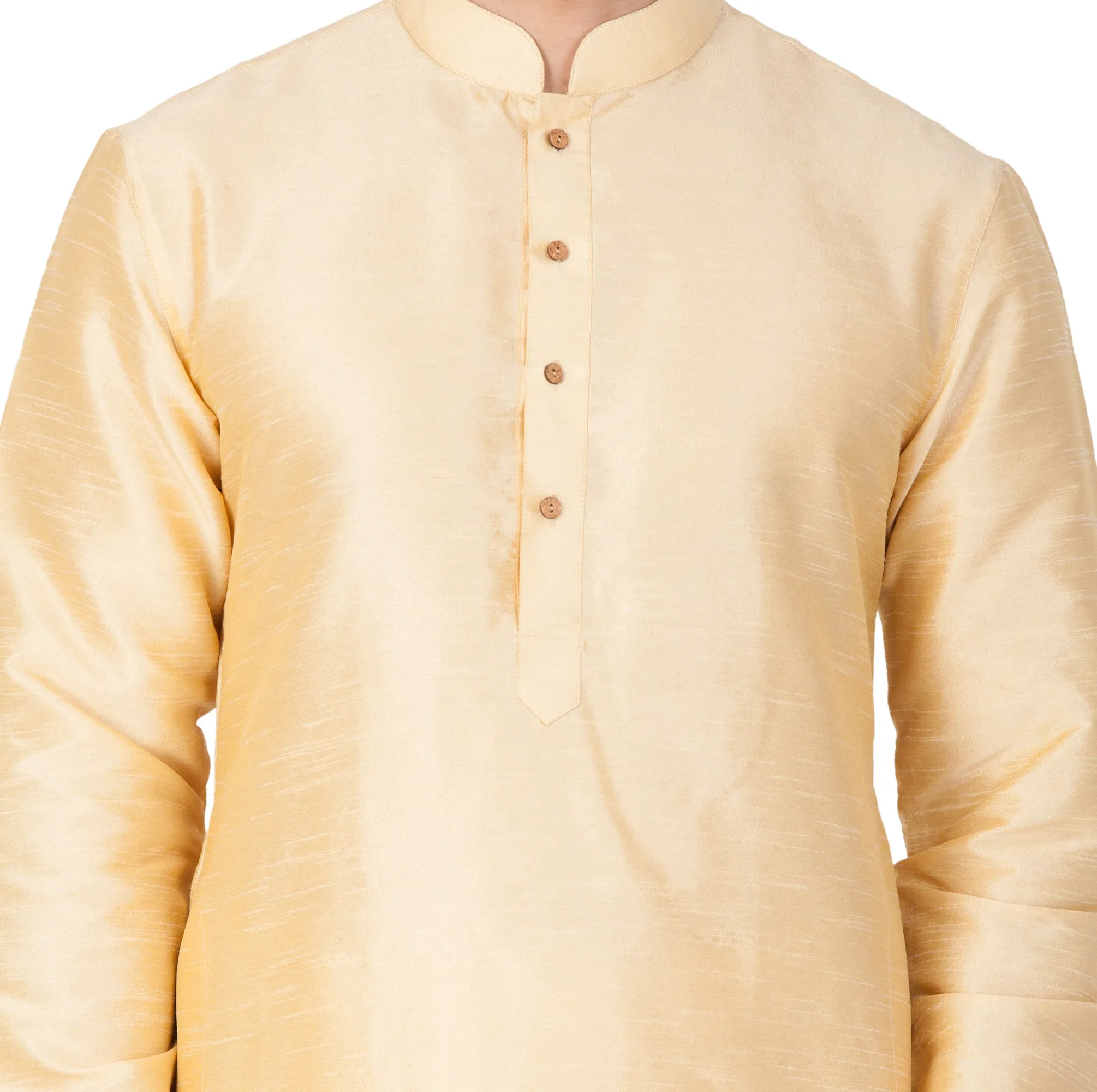 VM BY VASTRAMAY Men's Gold Cotton Silk Blend Kurta and Pyjama Set