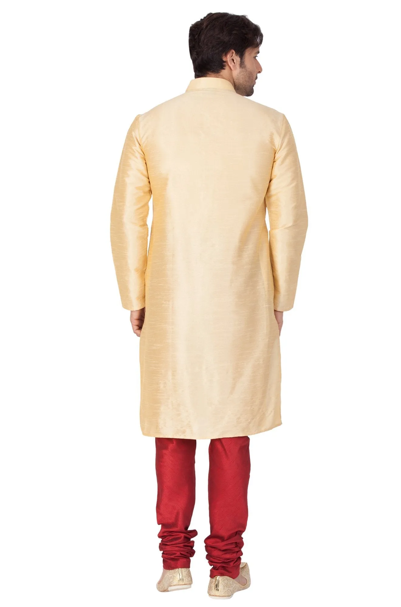 VM BY VASTRAMAY Men's Gold Cotton Silk Blend Kurta and Pyjama Set