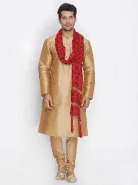 VM By VASTRAMAY Men's Gold Cotton Silk Blend Kurta, Pyjama & Dupatta Set