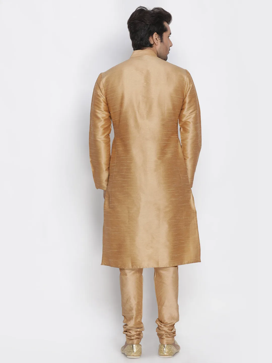 VM By VASTRAMAY Men's Gold Cotton Silk Blend Kurta, Pyjama & Dupatta Set