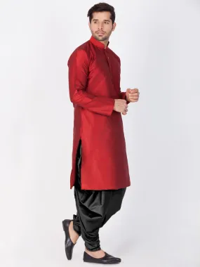 VM BY VASTRAMAY Men's Maroon Cotton Silk Blend Kurta and Dhoti Pant Set