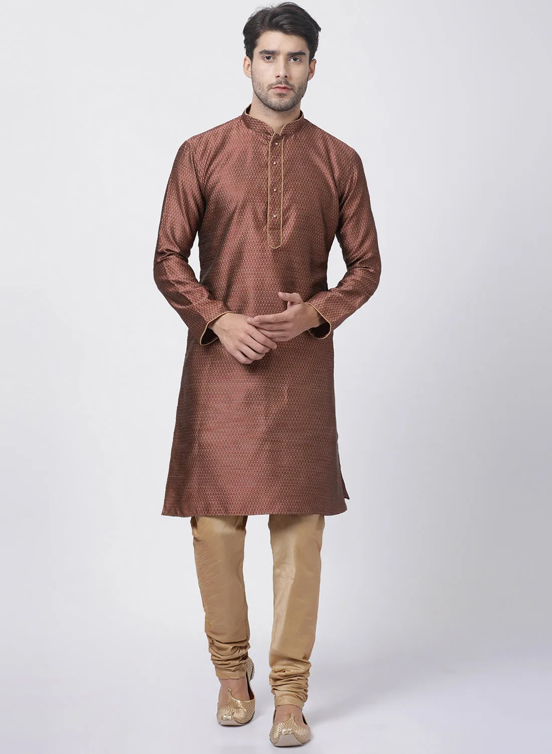 VM By VASTRAMAY Men's Maroon Cotton Silk Blend Kurta and Pyjama Set