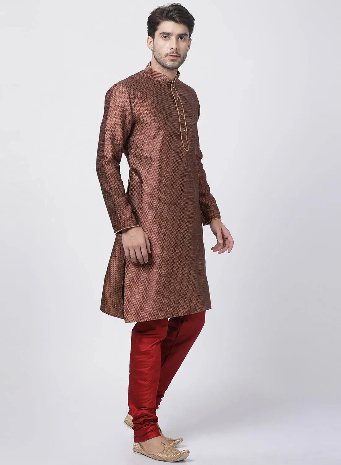 VM By VASTRAMAY Men's Maroon Cotton Silk Blend Kurta and Pyjama Set