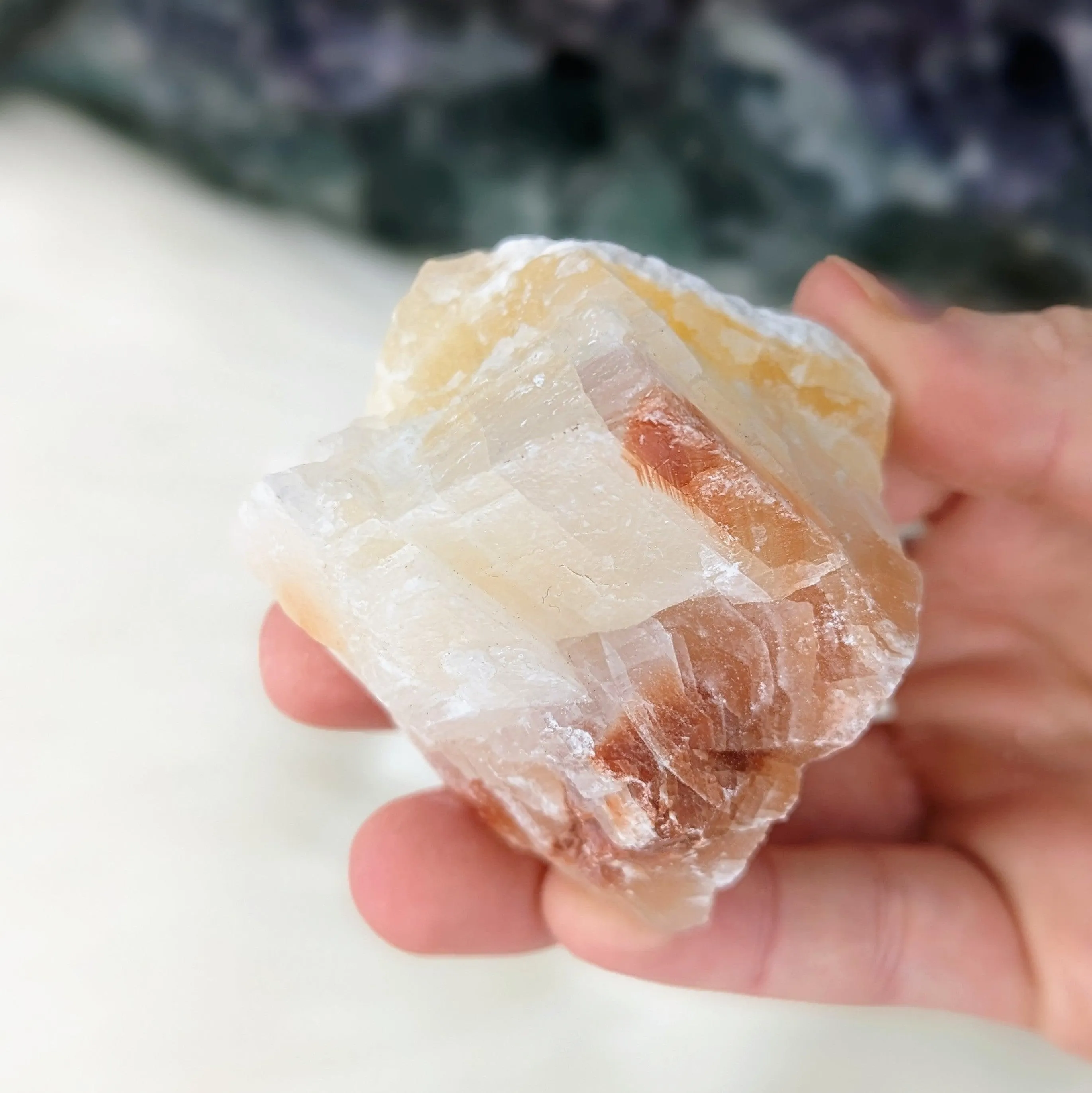 White, Orange and Red Calcite ~ Handheld Specimen from Mexico~ Energetic and Balancing