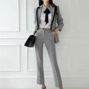 Women's Vintage Notched Collar Blazer High Waist Straight Pants Set