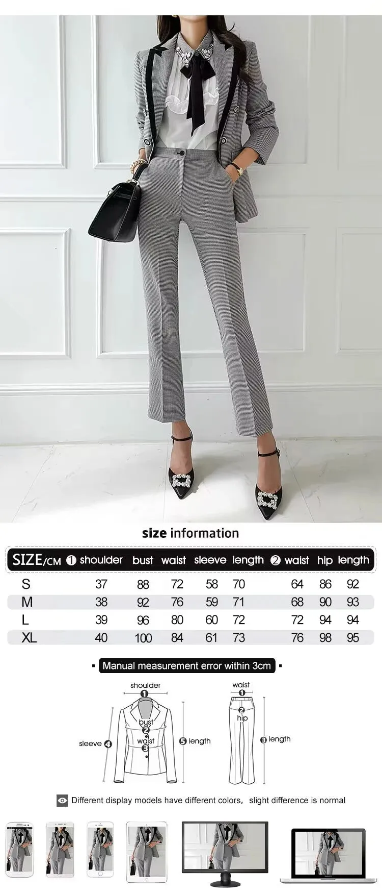 Women's Vintage Notched Collar Blazer High Waist Straight Pants Set