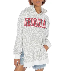 Women's Gameday Couture White Georgia Bulldogs Home Team Advantage Leopard Print Oversized Side-Slit Pullover Hoodie