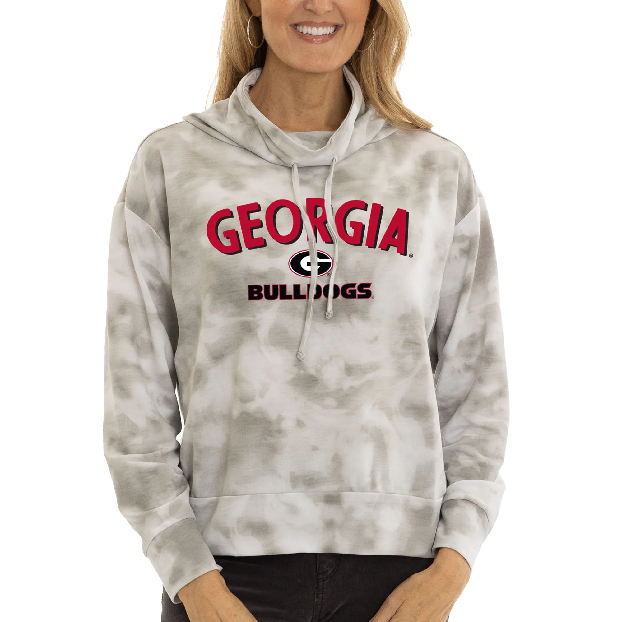 Women's  Gray Georgia Bulldogs Maddie Tie-Dye Tri-Blend Pullover Hoodie