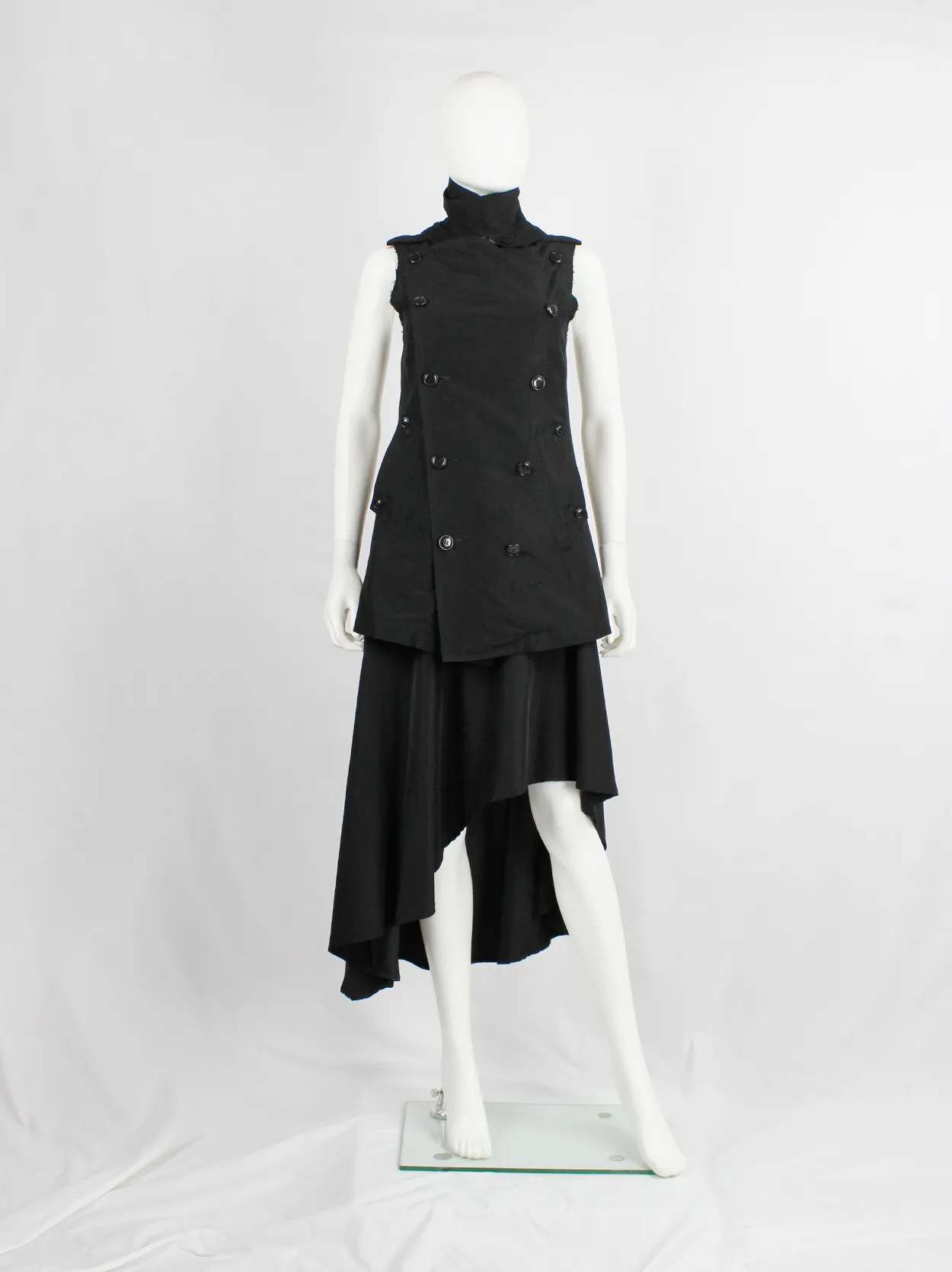 Y’s Yohji Yamamoto black double breasted vest with open back and removable collar