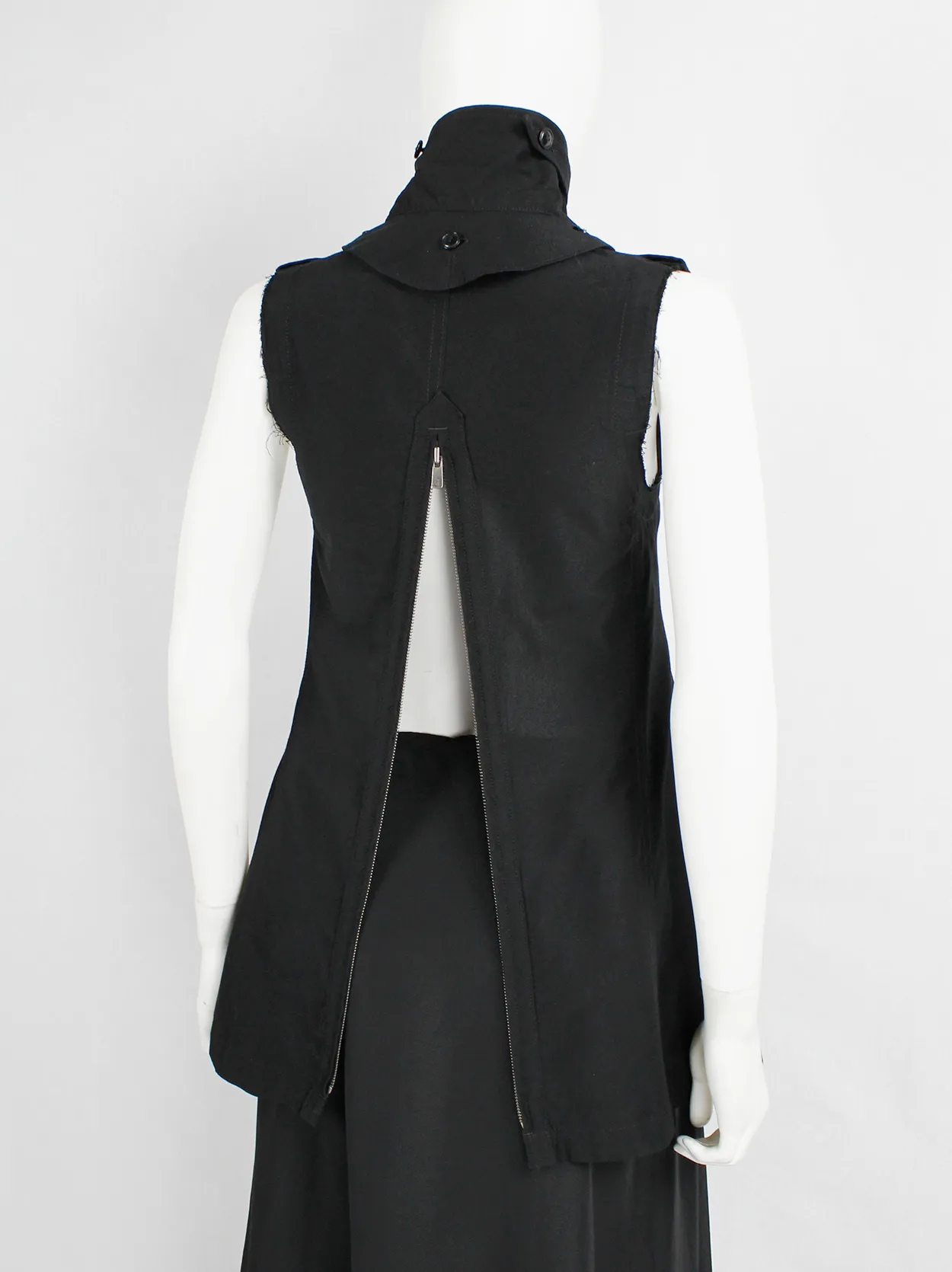 Y’s Yohji Yamamoto black double breasted vest with open back and removable collar