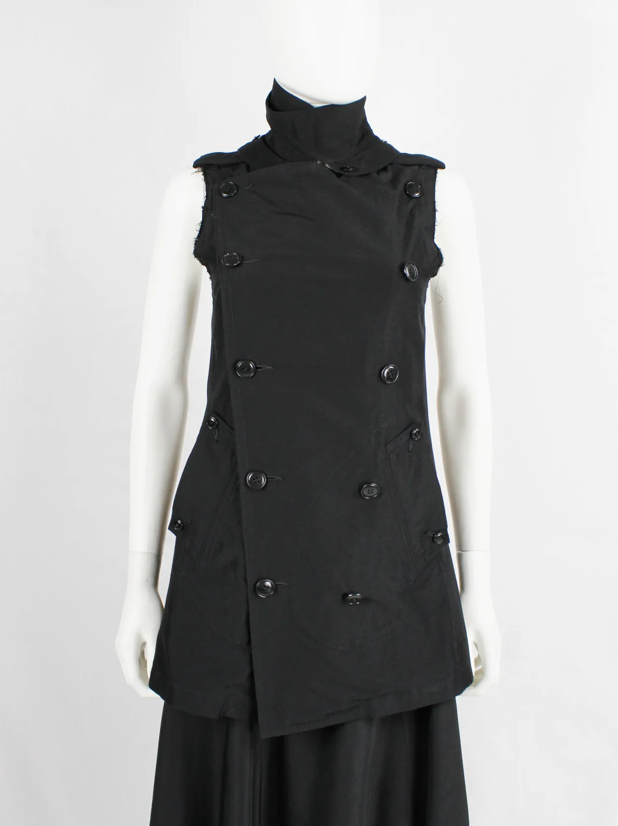 Y’s Yohji Yamamoto black double breasted vest with open back and removable collar