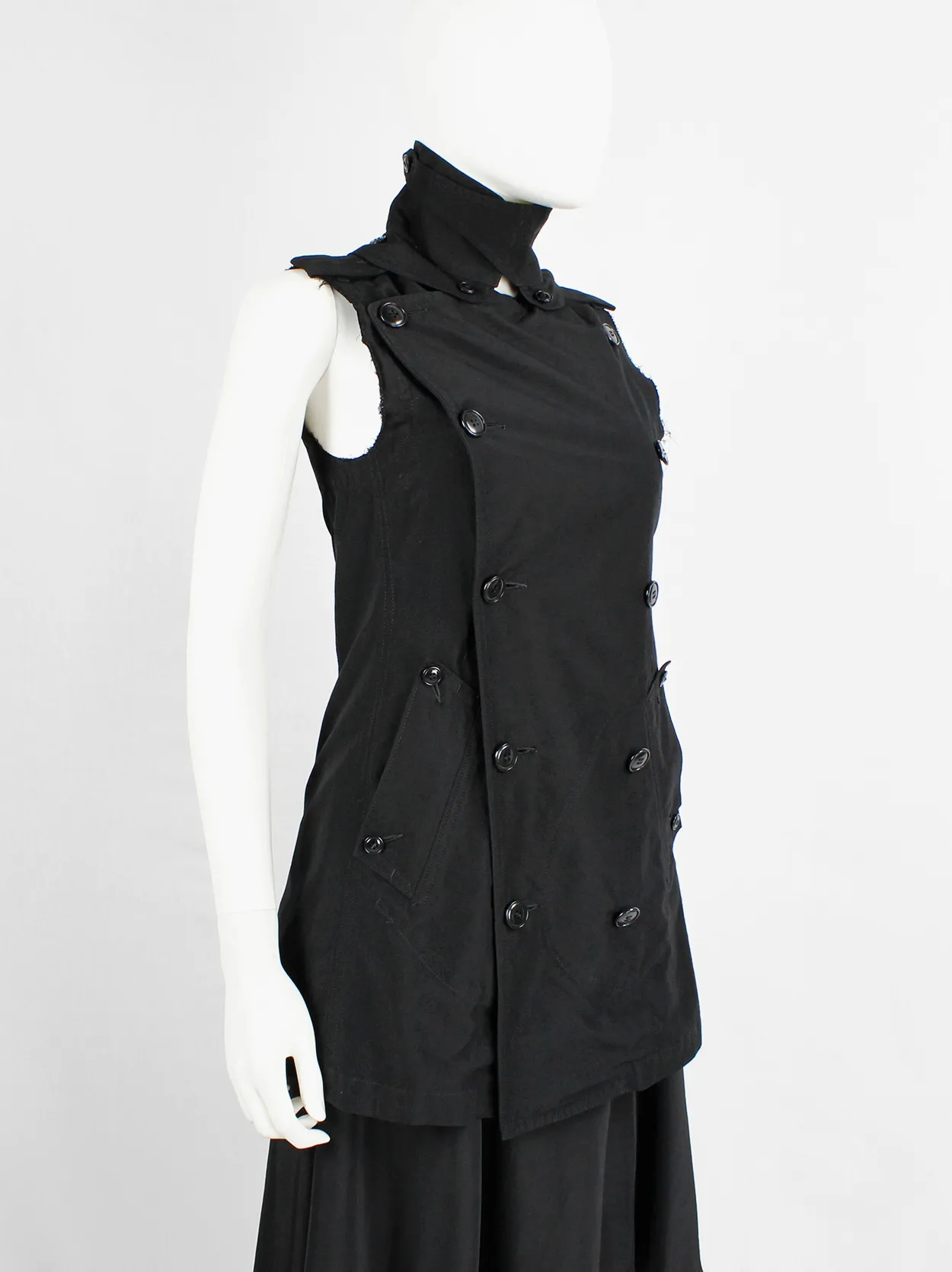 Y’s Yohji Yamamoto black double breasted vest with open back and removable collar