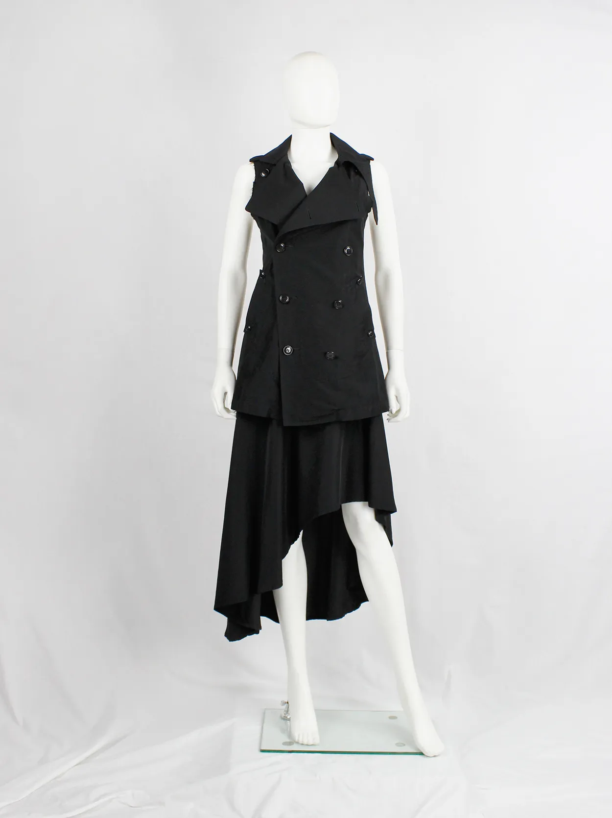 Y’s Yohji Yamamoto black double breasted vest with open back and removable collar