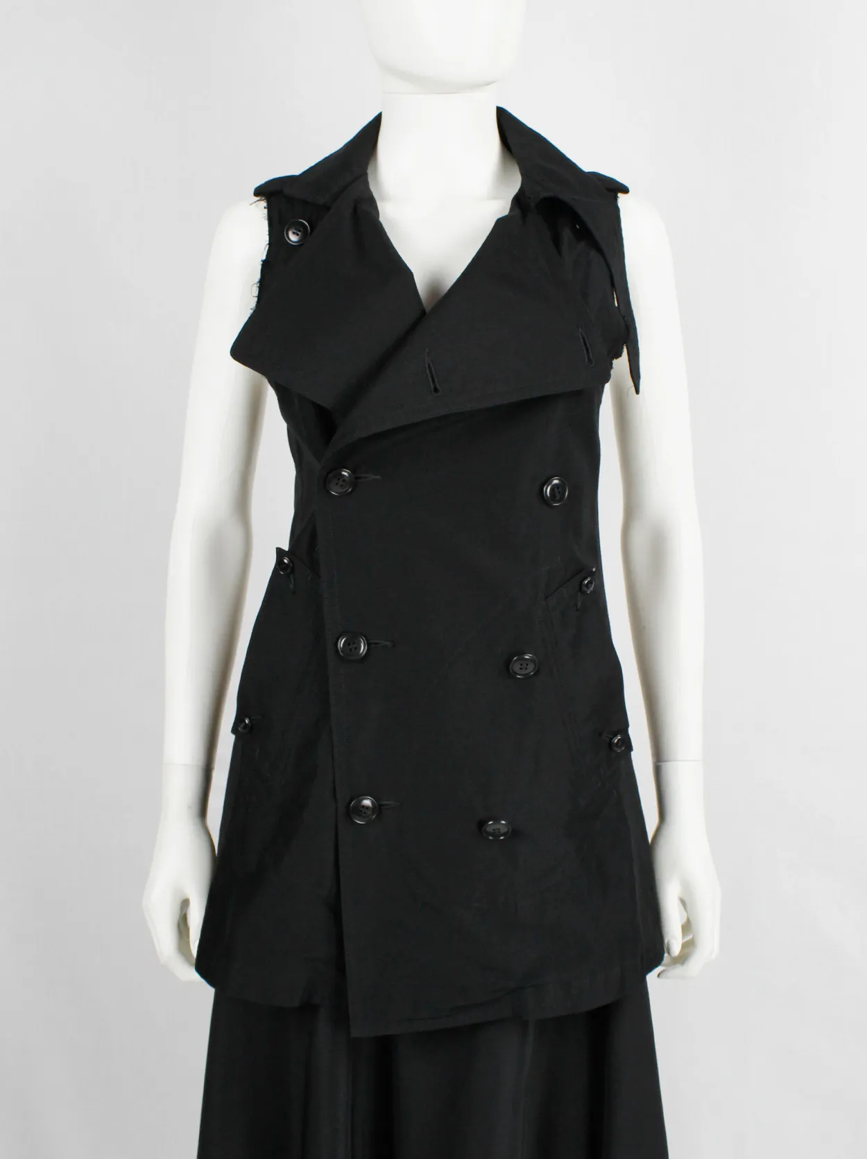 Y’s Yohji Yamamoto black double breasted vest with open back and removable collar